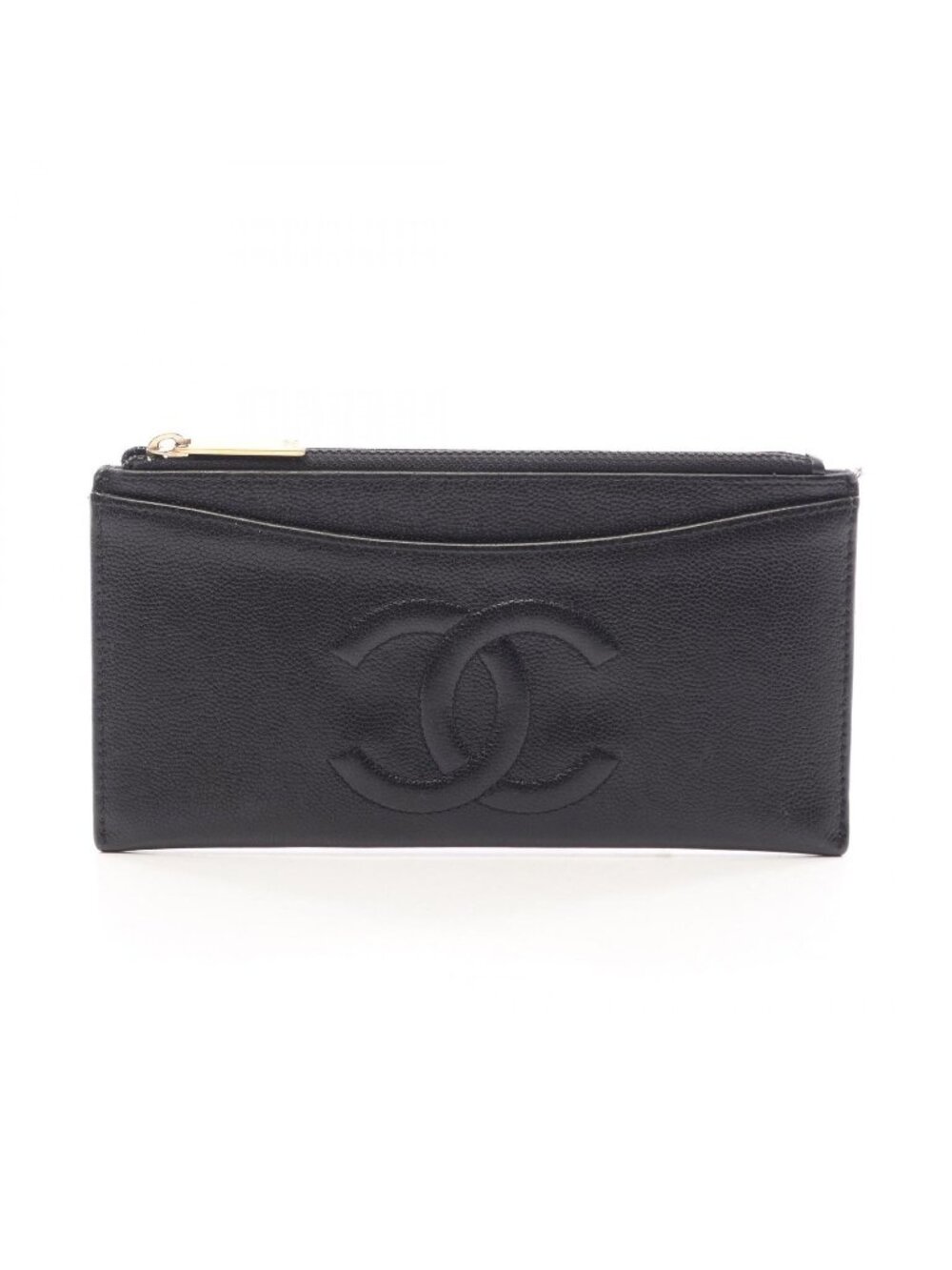 Chanel Billfold CC Logo Black Caviar Leather Zip Wallet